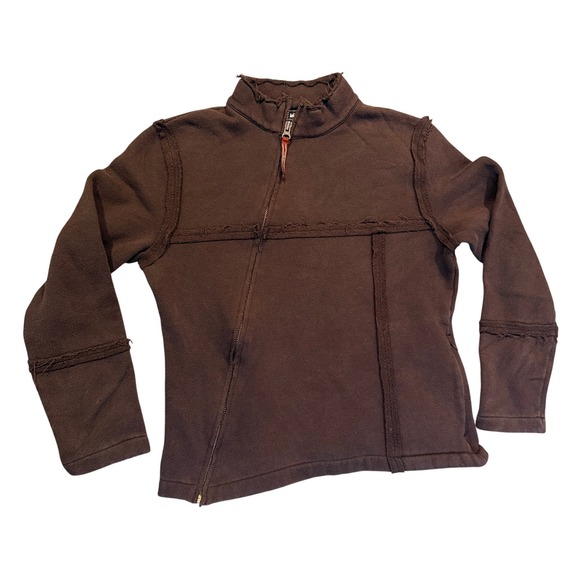 REI Jackets & Blazers - REI Full Zip Asymmetrical Fleece Jacket Womens Medium Brown Raw Edge Seams